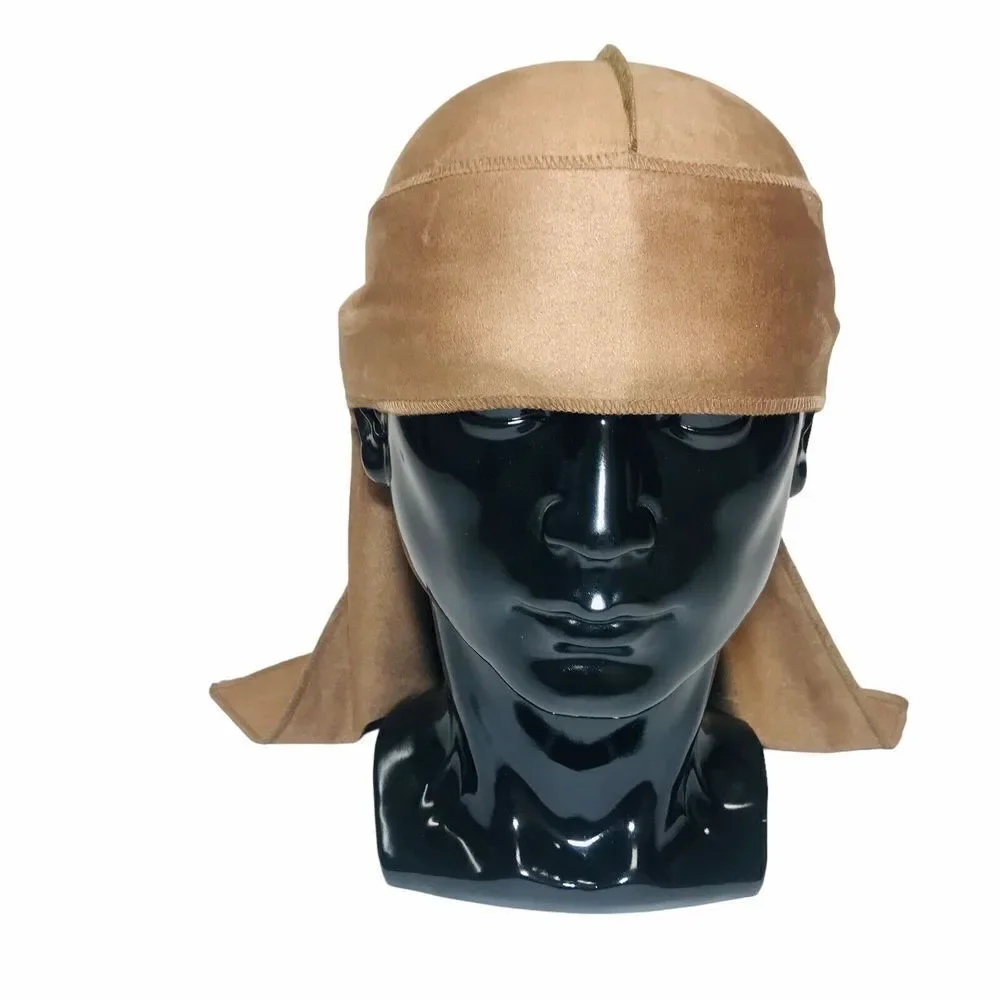 Suede Durag Long Tail Head Scarf Light Brown Turban Head Cap Wage